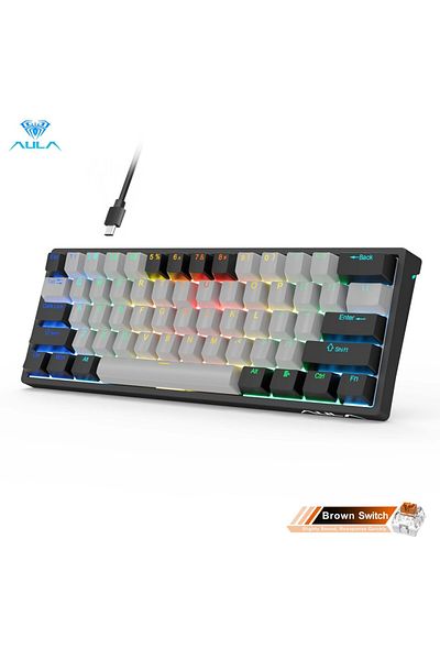 Aula Black Grey-Brown S AULA RGB 60 Percent Wired Gaming Mechanical Keyboard Mini Compact USB Hot-Swappab