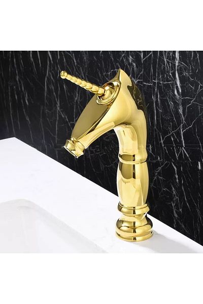 Blackswan Design Bathroom sink faucet, Blackswan, Type M275 Unicorn, medium gold model, size 27.2 cm