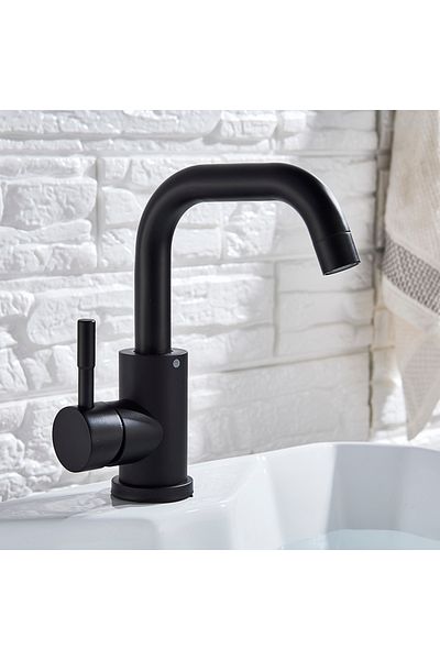 Blackswan Design Baterie chiuveta baie, Blackswan, Tip M235, model negru mat patrat, dimensiune 23 cm