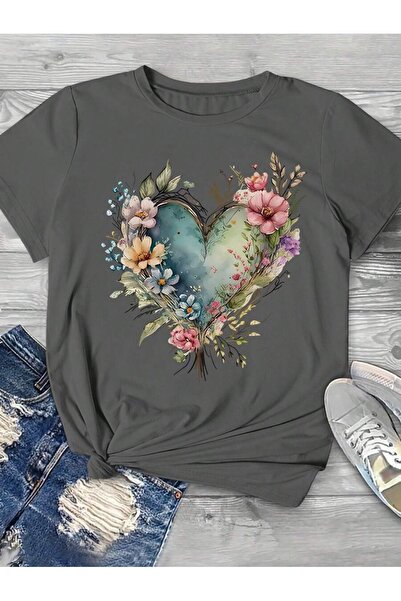 PALPİTO Γυναικείο μπλουζάκι με στάμπα με καπνιστή φλοράλ καρδιά