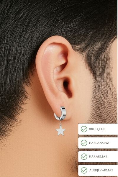 Lynare Compression Trend Magnet Star Model Dangle Men's Steel Gray Earrings 1 Piece