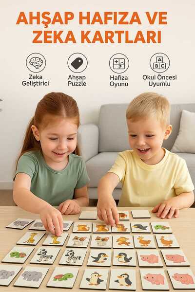 OYART&DESIGN Ahşap Zeka Kartları Eşleştirme Oyunu Ahşap Puzzle Oyuncak Seviml...