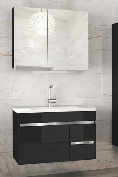 Alfa Banyo Viosen Antos 80 Cm Seramik Lavabolu Banyo Dolabı Seti-hazır Kurulu-siyahgrı