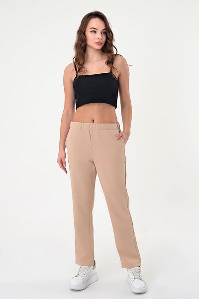 polle Women's Stone High Waist Elastic Pipe Leg Trousers