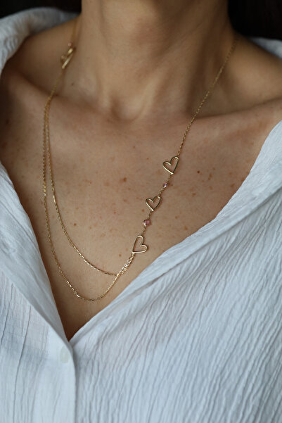 Yenigün Kuyumculuk 14 Ayar Altın Çift Zincirli Kalp Tasarım Kolye - Genola X ...