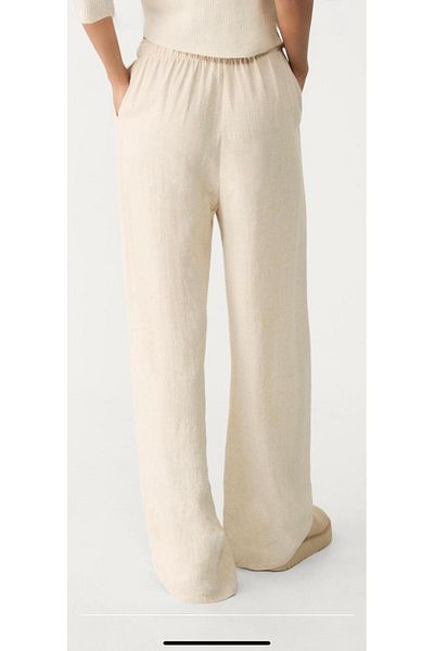 polle Women's Stone Linen Blended Loose Fitting Trousers
