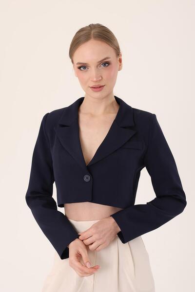 polle Crop Blazer Ceket- Lacivert