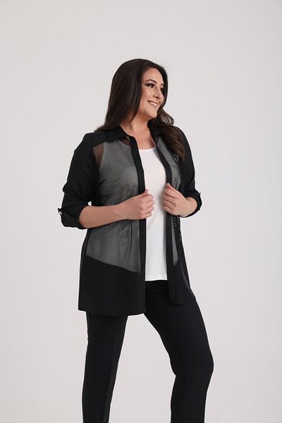 By Saygı Women's Sleeveless Lycra Blouse Sleeve Folded Mesh Jacket Large Size 2-Piece Set