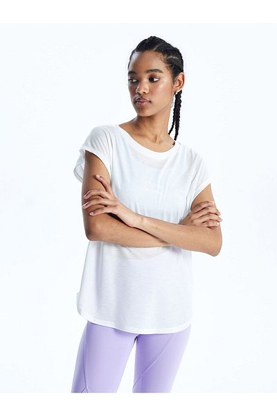 LC Waikiki Tricou de damă cu mânecă scurtă cu imprimeu cu decolteu