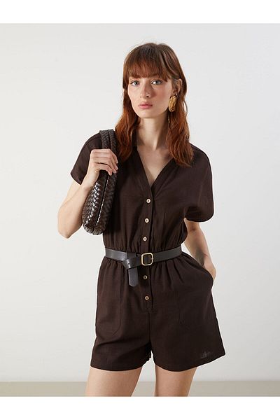 LC Waikiki Shirt Collar Linen Look Women's Jumpsuit