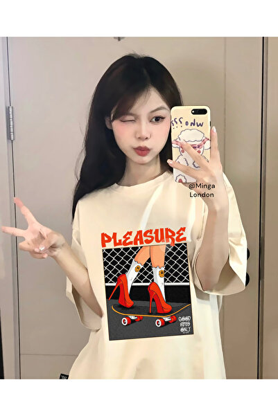 Minga London Μπεζ μπλουζάκι με στάμπα μπροστά - Ghostella