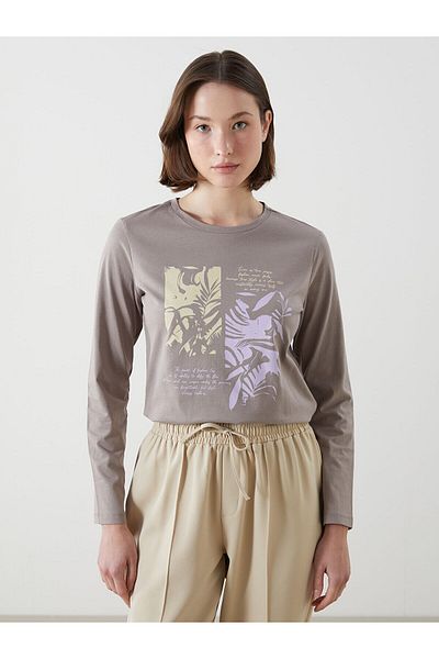 LC Waikiki Γυναικείο μπλουζάκι με στάμπα Crew Neck