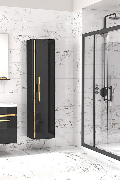 Alfa Banyo Yeni Gold Mdf Siyah 140 Cm Banyo Boy Dolabı**demonte Değil