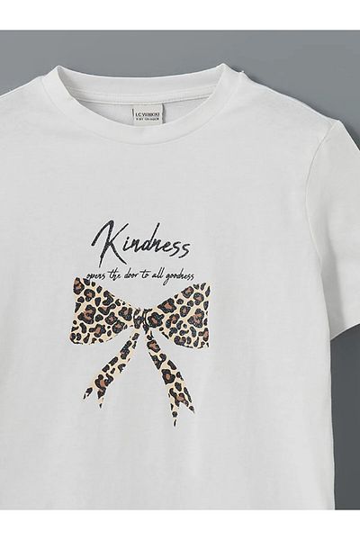 LC Waikiki Tricou pentru fetiță cu imprimeu cu fundă cu gât crew
