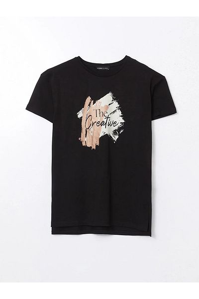 LC Waikiki Γυναικείο μπλουζάκι με στάμπα Crew Neck