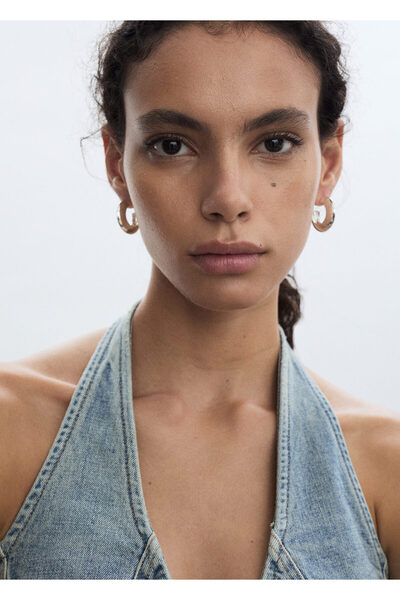 MANGO Woman Halter Neckline Denim Blouse