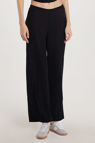 Tudors Women's Slim Fit Slim Fit Elastic Waist Palazzo Wide Leg Black Trousers