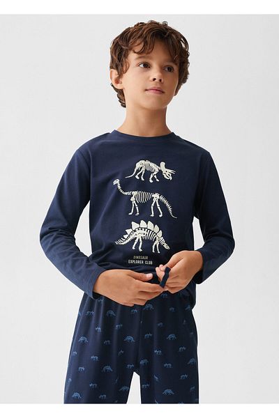 MANGO Woman Boy's Bright Blue Pajama Set
