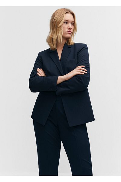 MANGO Women's Shiny Blue Blazer Jacket 57840365