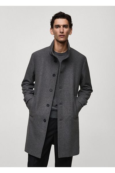 MANGO Płaszcz męski metalowo-szary 77045967