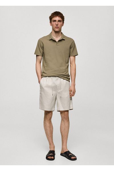 MANGO Woman Ανδρικό μπλουζάκι με λαιμόκοψη Khaki 77080585