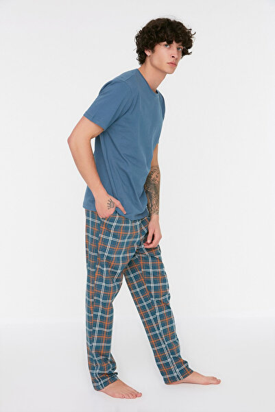 Trendyol Collection Námořnická kostkovaná pletená souprava pyžama ze 100% bavlny Thmss21Pt0328