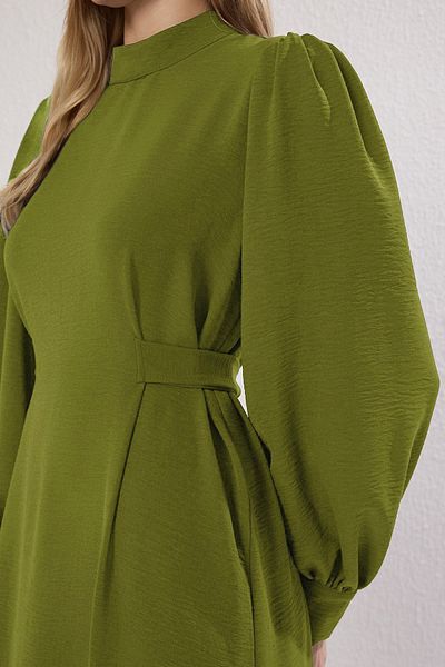 Trendyol Modest Oil Green Aerobin Woven Dress with Back Tie Detail Tctss25Eb00110