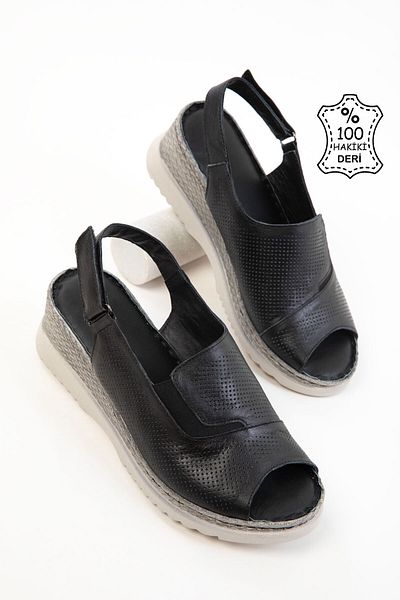 SOHO Black Genuine Leather Women's Sandals 20624