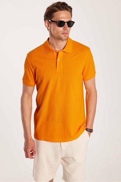 Tudors Ανδρικό T-shirt Slim Fit Slim Fit 100% βαμβακερό πορτοκαλί γιακά πόλο