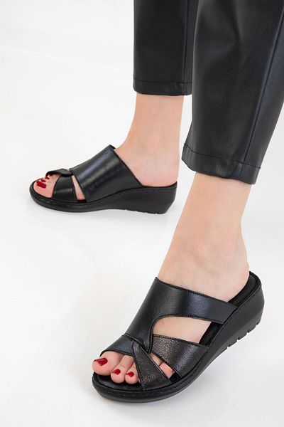 SOHO Black Genuine Leather Women's Slippers 20623