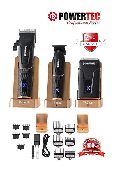POWERTEC TR-5400 Saç-Sakal-Vücut-Ense-Günlük Tıraş Makinesi 3'lü Set