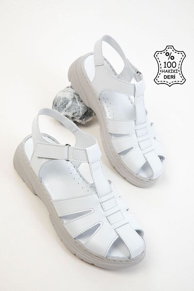 SOHO White Genuine Leather Women's Sandals 20543