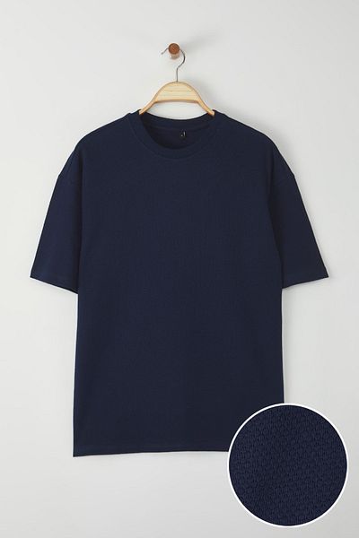 Trendyol Collection Μπλουζάκι από βαμβακερό μπλουζάκι με στάμπα Navy Blue - TMNSS25TS00115
