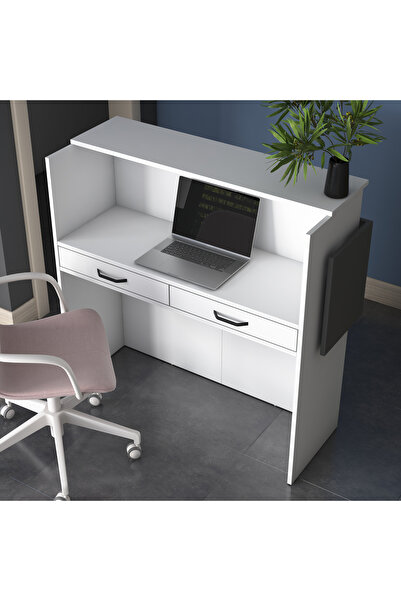 Rani Mobilya Rani Ma102 Karşılama Bankosu Led Işıklı Çekmeceli Banko Beyaz - Antrasit