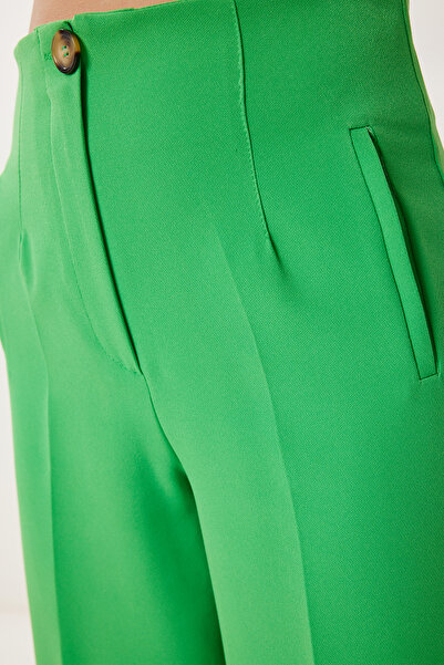 Happiness İstanbul Dámské zelené tkané kalhoty Culotte se středním pasem NS00435