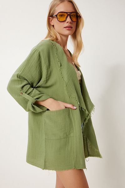 Happiness İstanbul Damen Khaki Fransen Saisonale Musselin Jacke SA00037