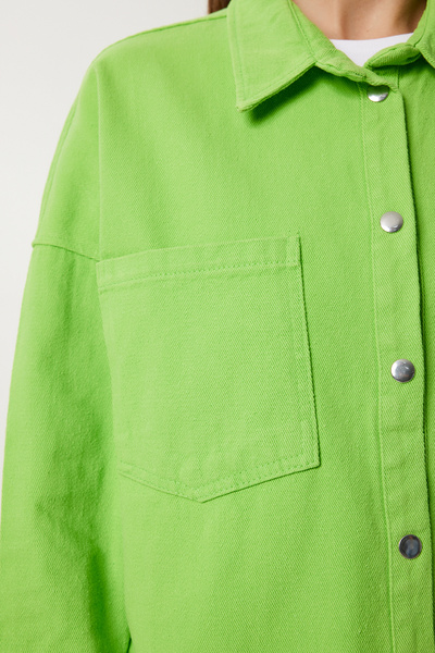 Happiness İstanbul Γυναικείο παλτό πουκάμισο με πράσινο φιστίκι SA00043