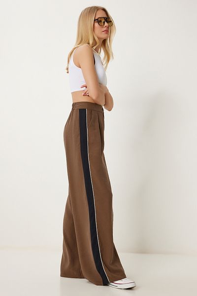 Happiness İstanbul Women's Brown Striped Modal Palazzo Trousers Ns00445