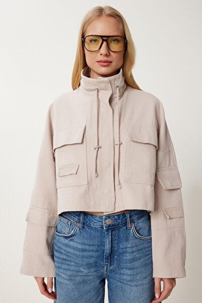 Happiness İstanbul Women's Beige Pocket Detailed Gabardine Jacket Sa00042