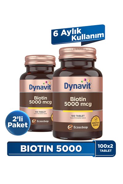 Dynavit بيوتين 5000 مكعب 100 قرص - عبوة مميزة مكونة من قطعتين