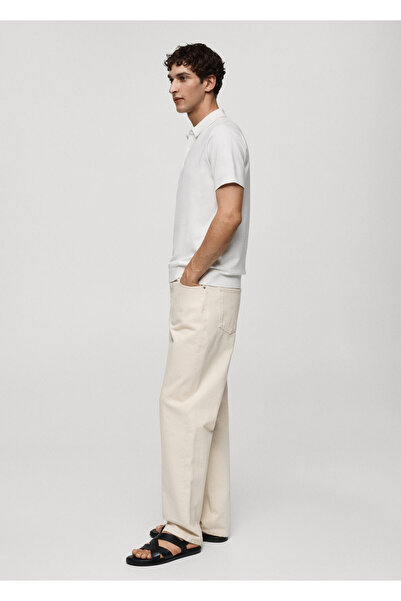 MANGO Λευκό ανδρικό μπλουζάκι Polo με λαιμόκοψη 77130592