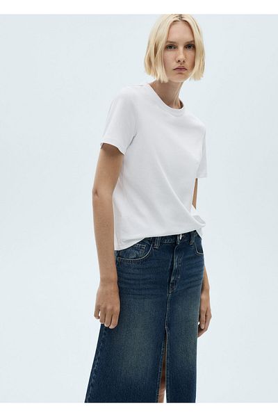 MANGO Woman Biała koszulka damska 77090571