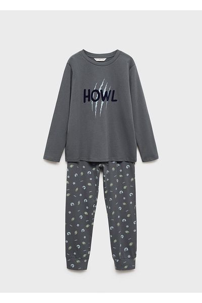 MANGO Woman Boy's Charcoal Pajama Set