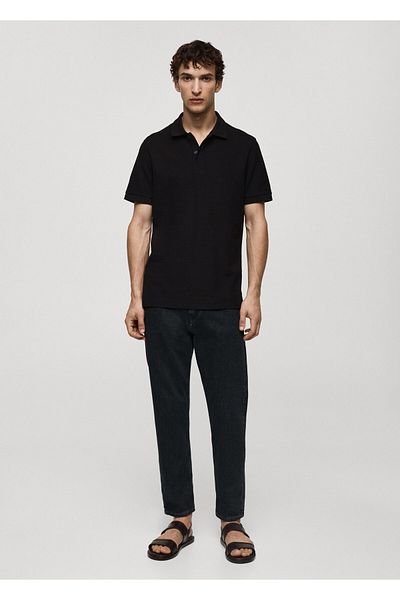 MANGO Black Men's Polo Neck T-Shirt 77090584