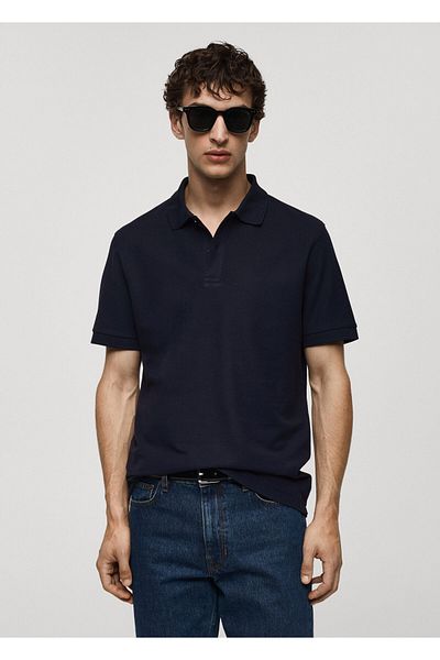 MANGO Tricou cu gât polo pentru bărbați albastru strălucitor 77090584