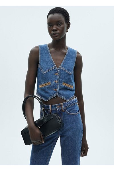 MANGO Woman Dark Denim Women's Vest 77087118
