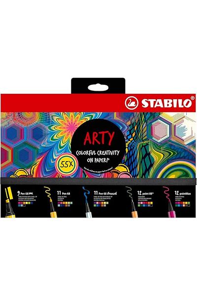 Stabilo Set Arty - Felt Tip Pens, Thick Cut Tip and Felt Tip Pen Flexible Brush Nib - Pack of 55
