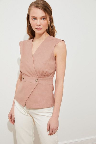 Trendyol Collection Dusty Rose Woven Bone Button Detailed Double Breasted Woven Blouse TWOSS20BZ0707