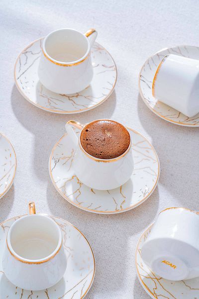 ACAR Milla White and Coffee Colored Cup Set for 6 People