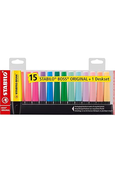 Stabilo BOSS ORIGINAL - Fosforlu Kalem - 15'li Masa Seti - 9 Parlak Renk - 6 ...